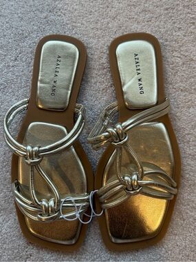 Azalea Wang NWOB Womens Stetson Knotted‎ Strappy Square Toe Sandals in Gold  38